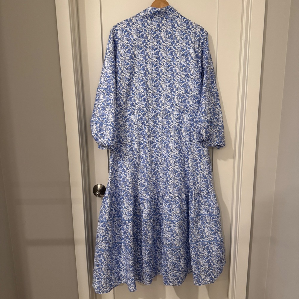 Hyacinth House Blue White Floral Tiered Maxi Dress Mock Neck AY714D XL NWT - Picture 2 of 6